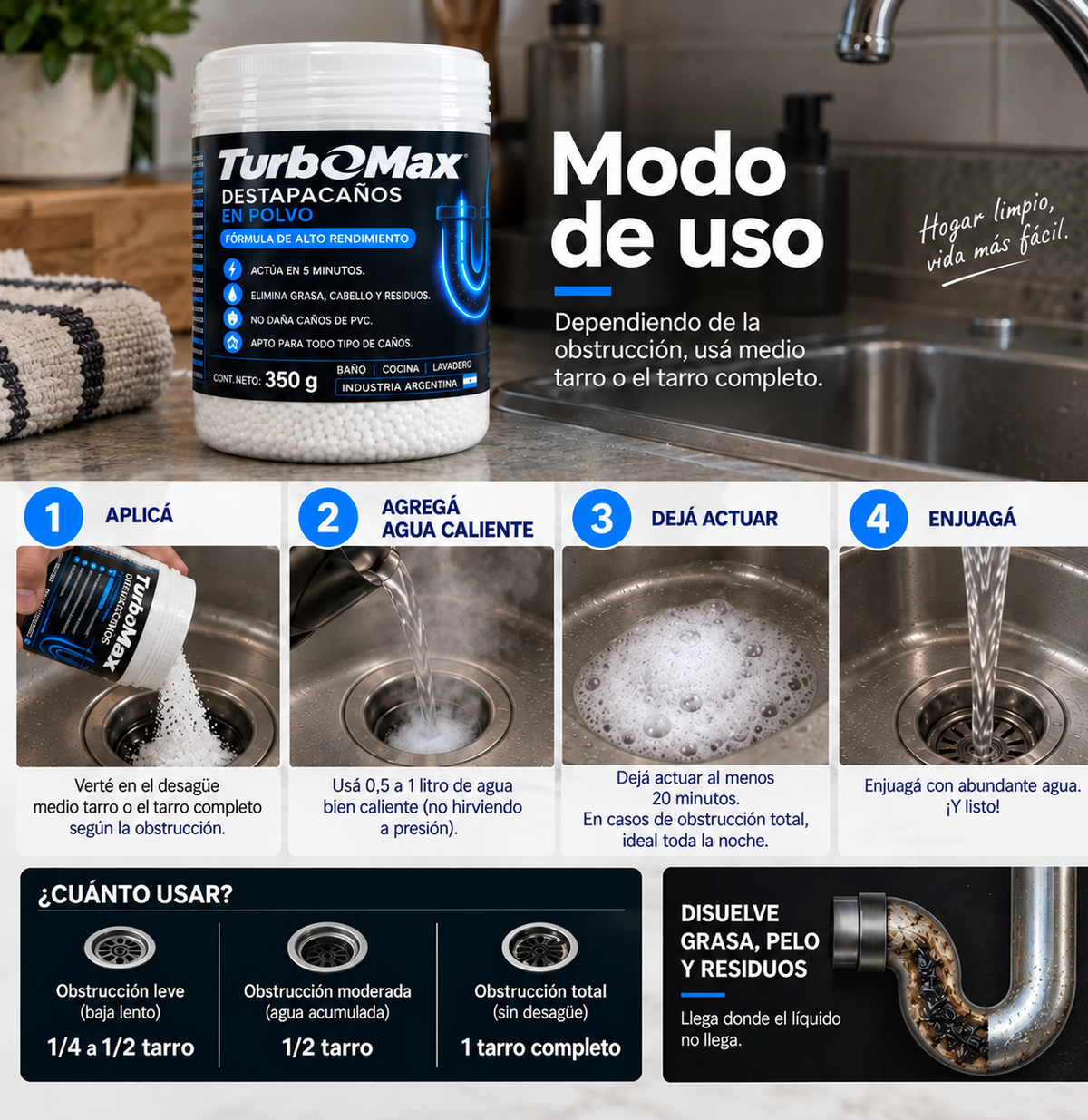 TurboMax Destapacañerías 350 g